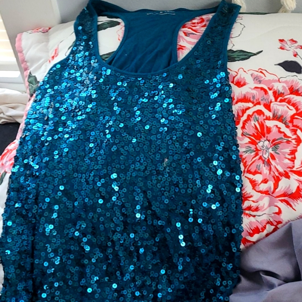 Express blue sequin tank top size xs